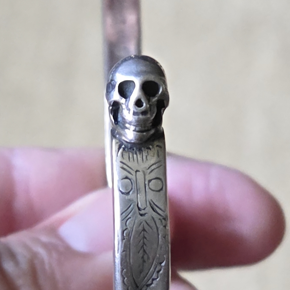 Chan Luu Sterling Silver Skull Bangle Bracelet Gothic Chic